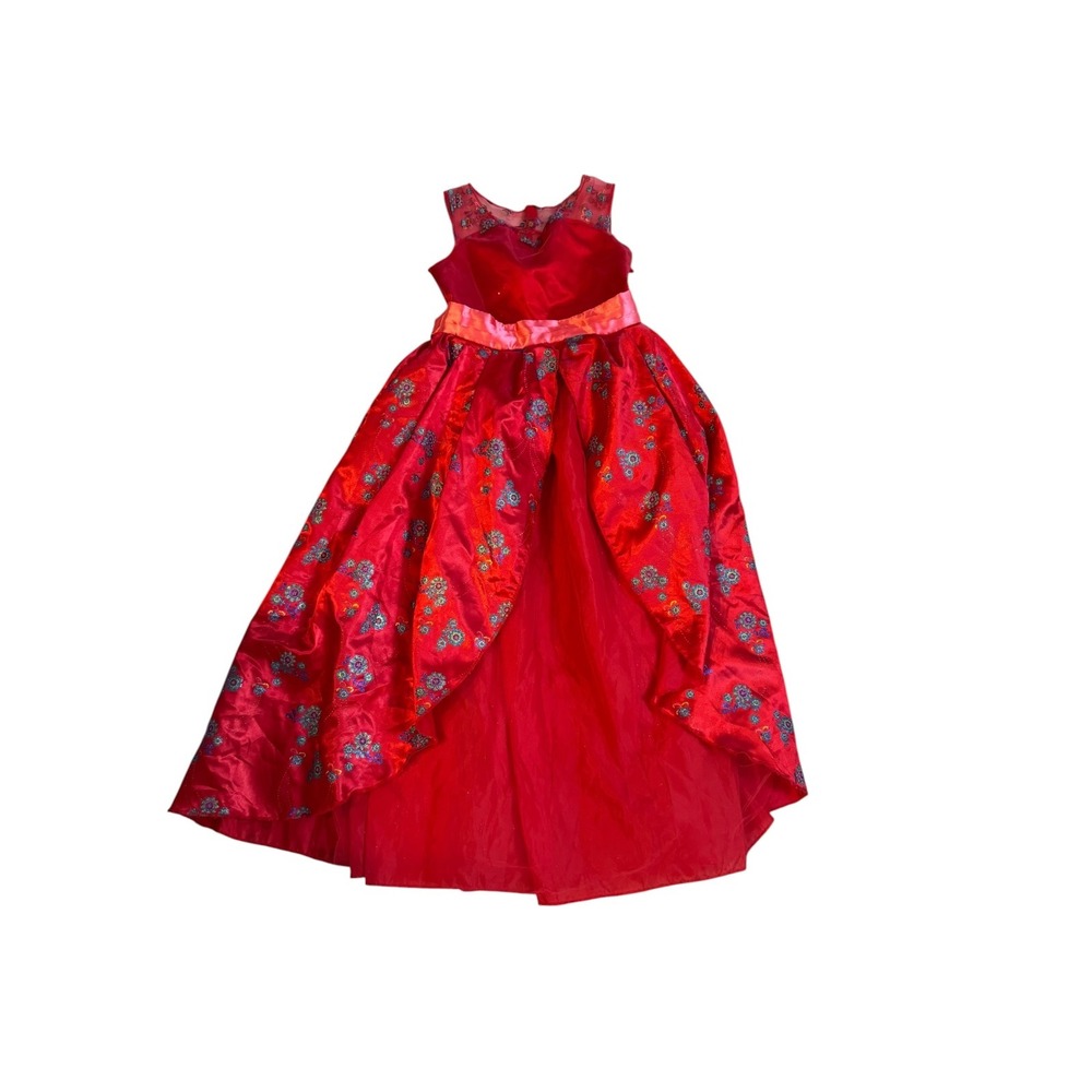 Disney Elena of Avalor Costume Red Floral Glitter Dress Kids Size M 7-8 Dress-up